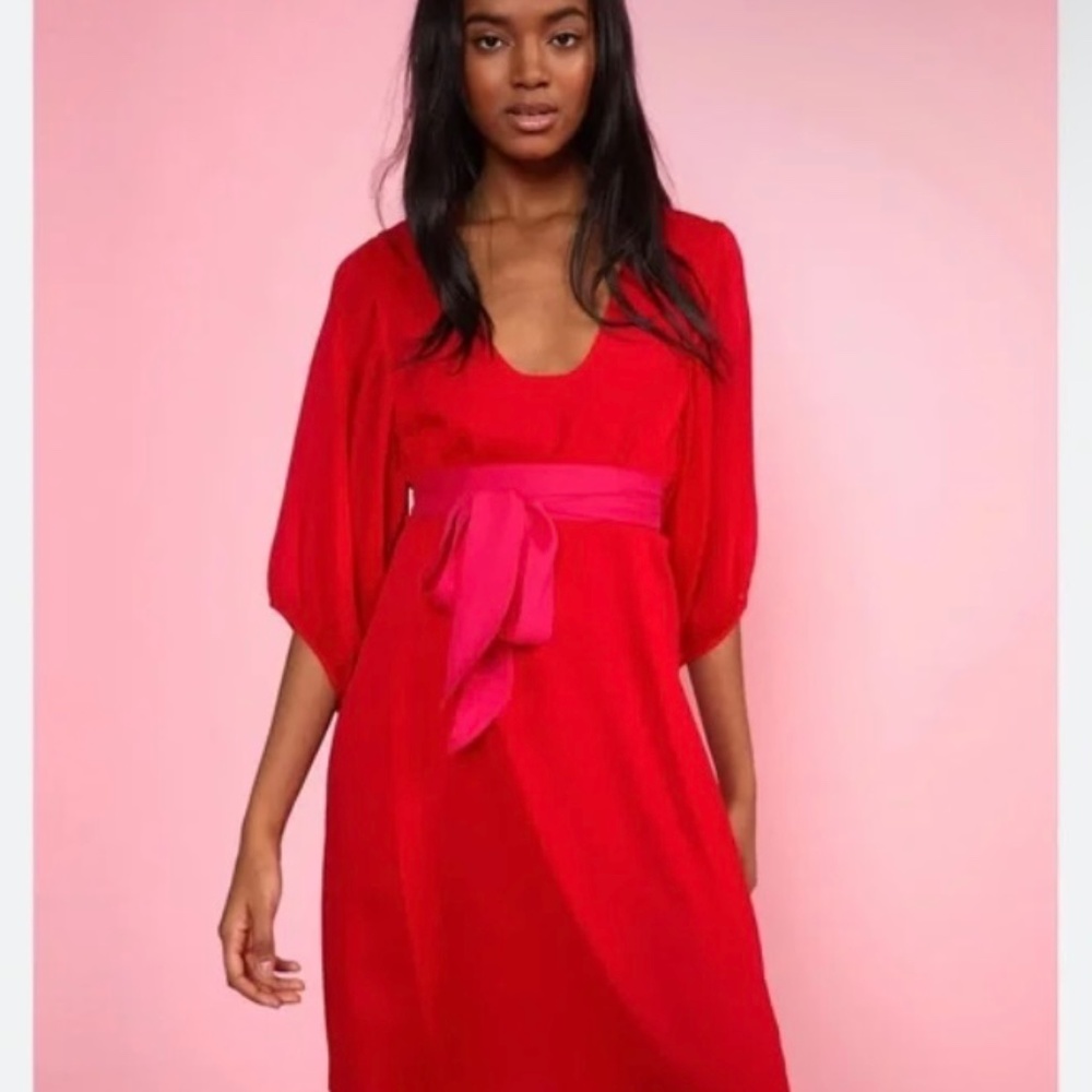 Cynthia Rowley Tinley Low Cut Silk Midi Sash-tie Dress SZ 4